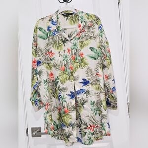 ZARA Tropical Floral Button-Up Shirt Tiger Peint